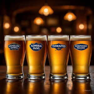 pub companies selling off freeholds - view of four pints.